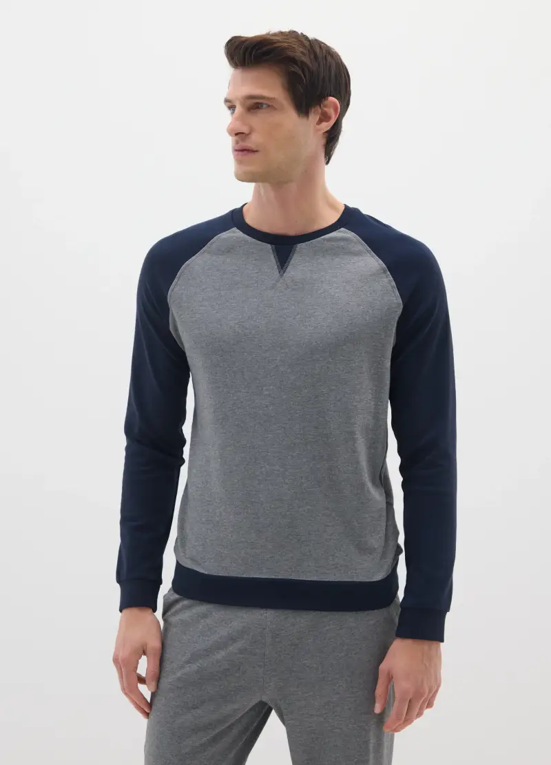 Pigiama In Puro Cotone Blu E Grigio Regular Fit, Uomo, Multicolor miniatura 2