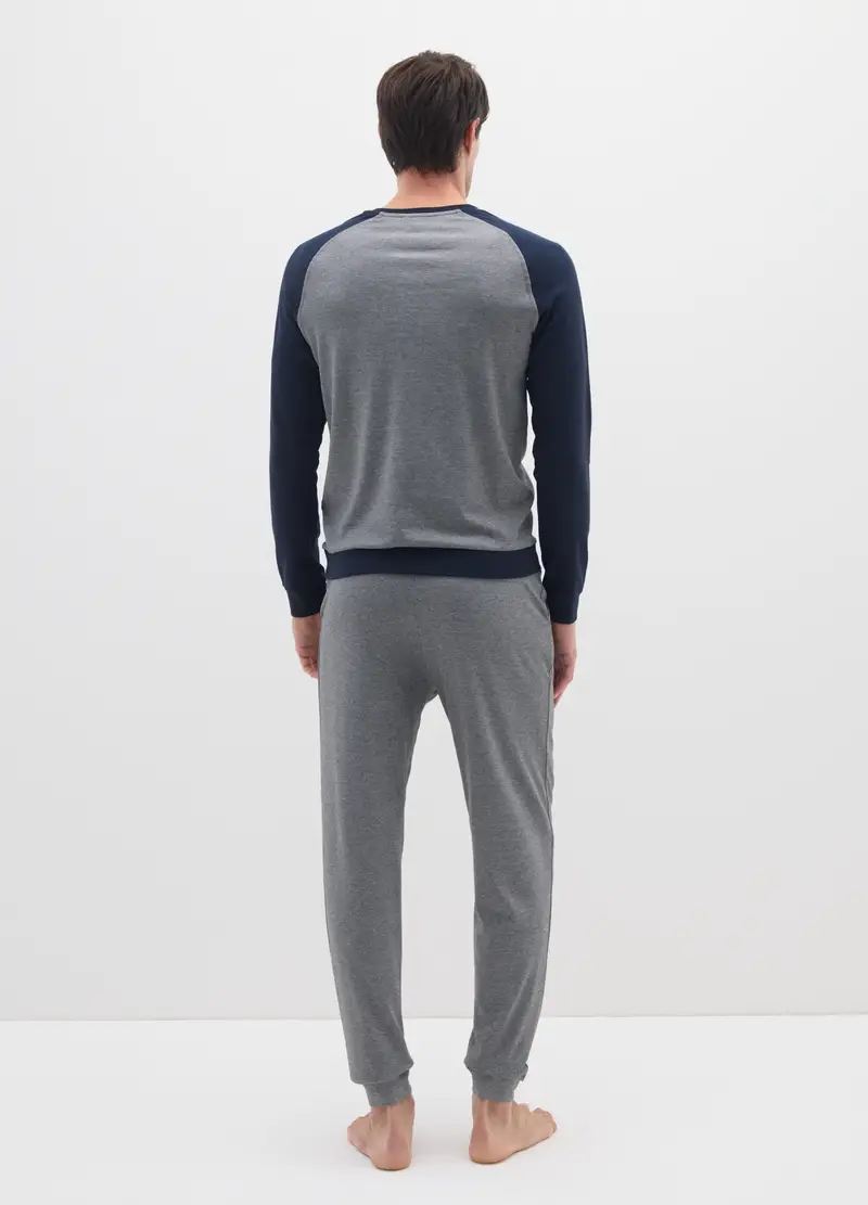 Pigiama In Puro Cotone Blu E Grigio Regular Fit, Uomo, Multicolor miniatura 3