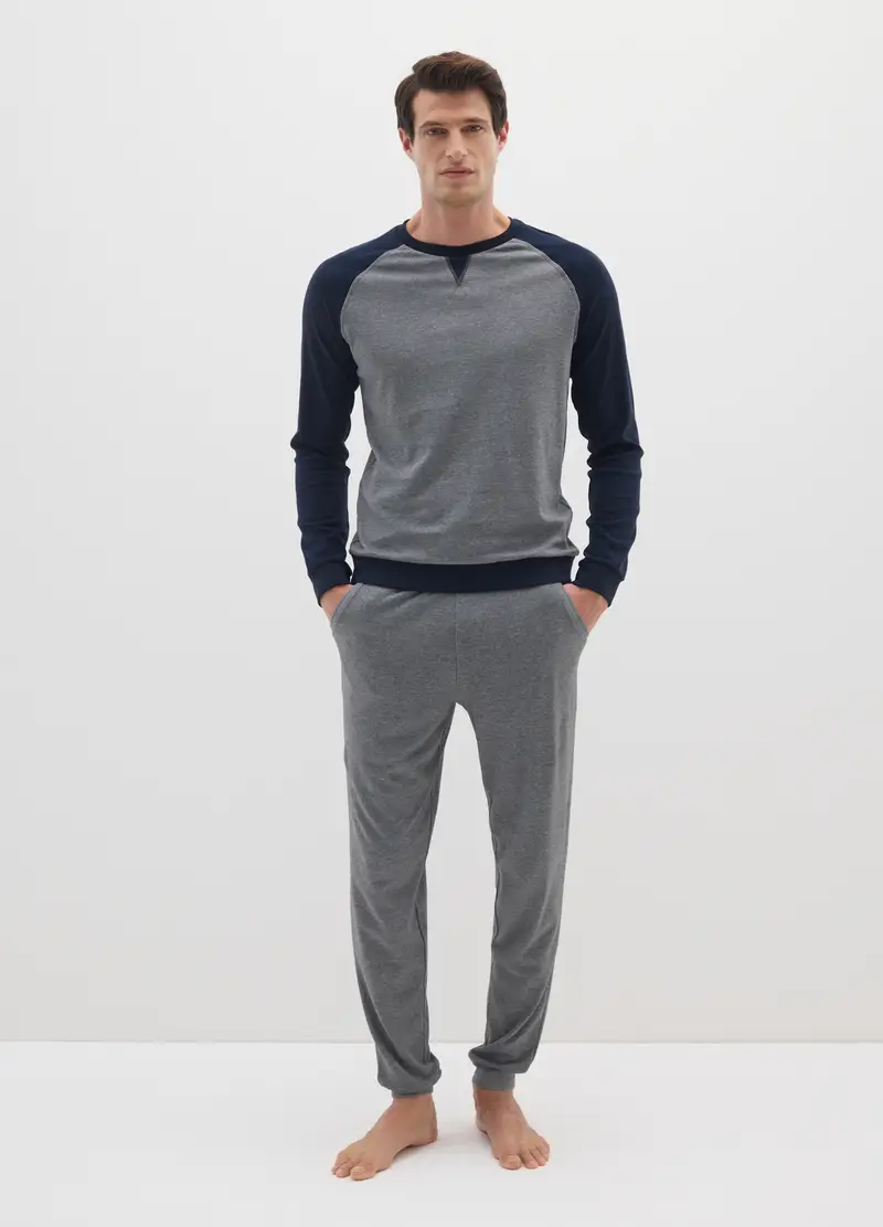 Pigiama In Puro Cotone Blu E Grigio Regular Fit, Uomo, Multicolor