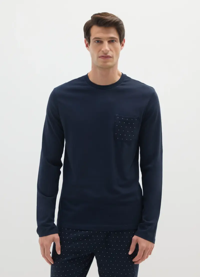 Pigiama In Puro Cotone Blu Regular Fit, Uomo, Blu miniatura 2