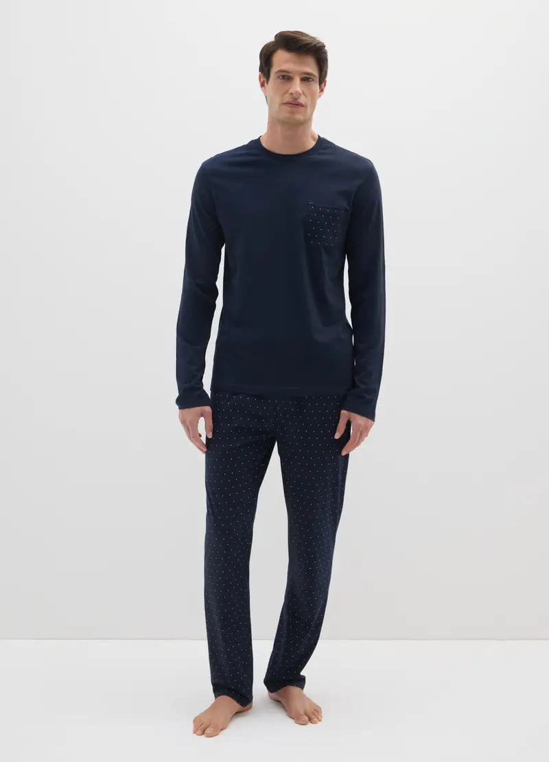 Pigiama In Puro Cotone Blu Regular Fit, Uomo, Blu