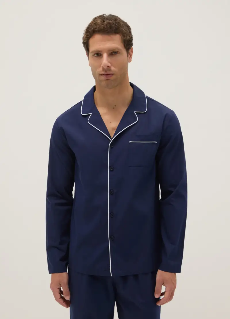Pigiama In Puro Cotone Blu Regular Fit, Uomo, Blu miniatura 2