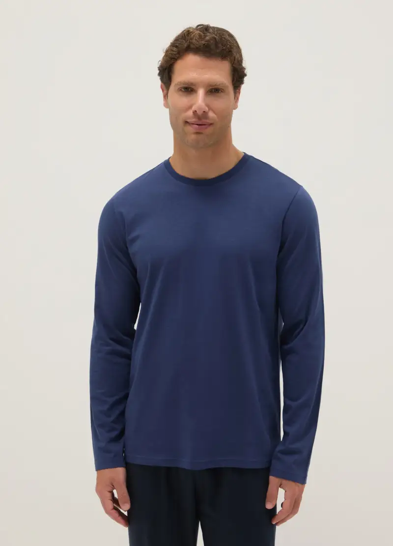 Pigiama In Puro Cotone Blu Regular Fit, Uomo, Blu miniatura 2