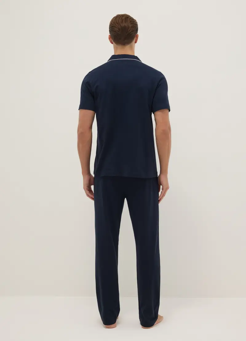 Pigiama In Puro Cotone Blu Regular Fit, Uomo, Blu miniatura 3