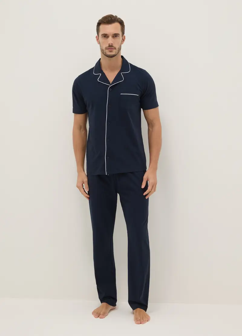 Pigiama In Puro Cotone Blu Regular Fit, Uomo, Blu