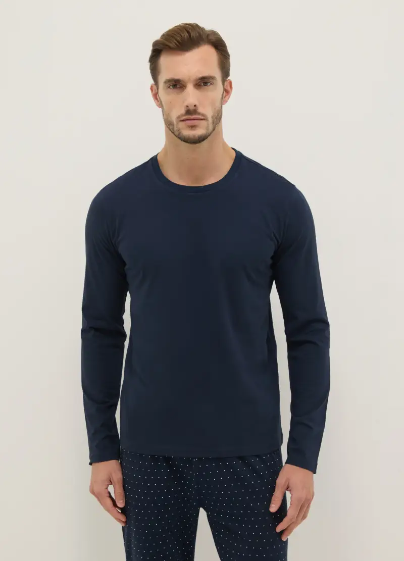 Pigiama In Puro Cotone Blu Regular Fit, Uomo, Blu miniatura 2