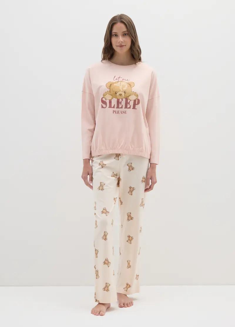 Pigiama In Puro Cotone Multicolor Con Stampa, Donna, Multicolor