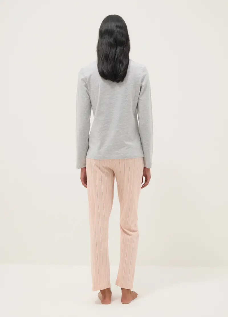 Pigiama In Puro Cotone Multicolor Regular Fit Con Croissant, Donna, Multicolor miniatura 3