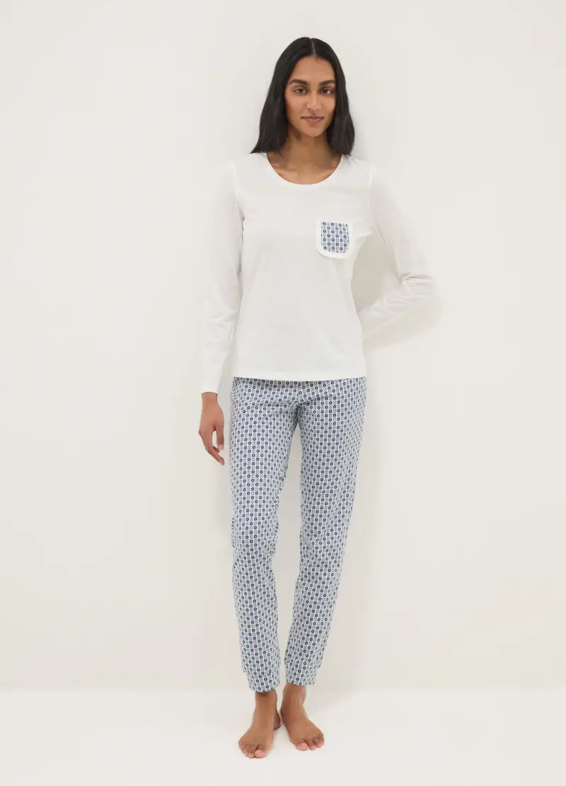 Pigiama In Puro Cotone Multicolor Regular Fit Con Fantasia, Donna, Multicolor