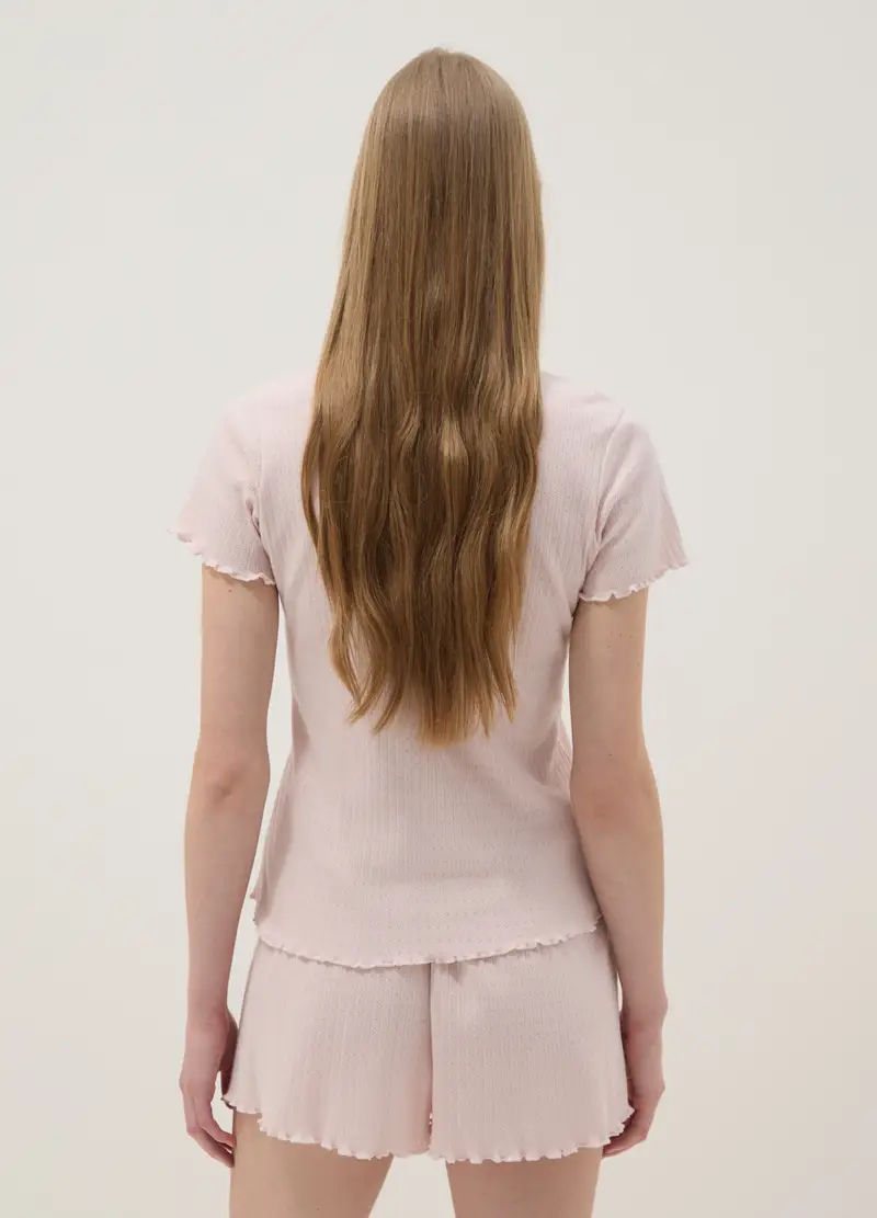 Pigiama In Puro Cotone Rosa Regular Fit Con Dettagli Arricciati, Donna, Rosa miniatura 3