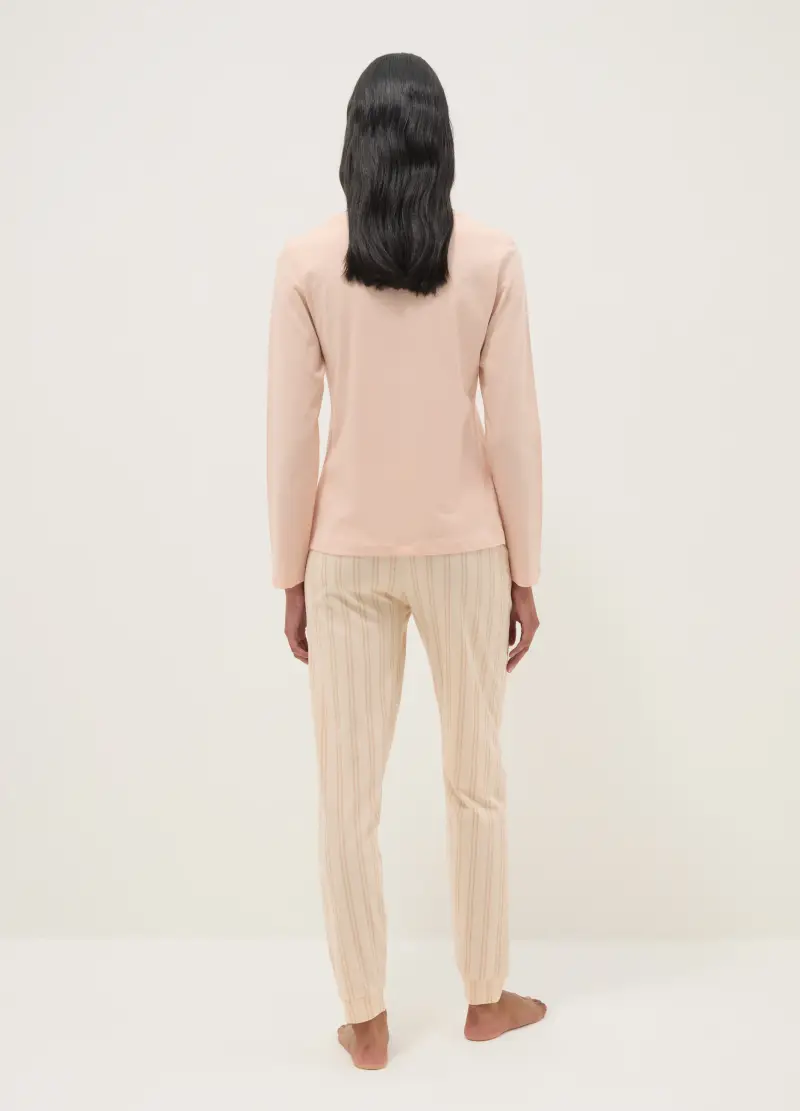 Pigiama In Puro Cotone Rosa Regular Fit Con Scollo Serafino, Donna, Rosa miniatura 3