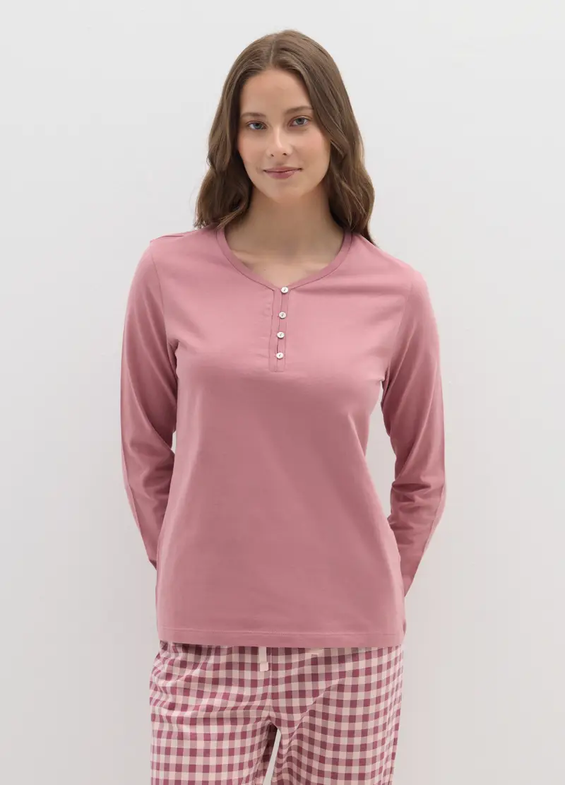 Pigiama In Puro Cotone Rosa Regular Fit, Donna, Rosa miniatura 2