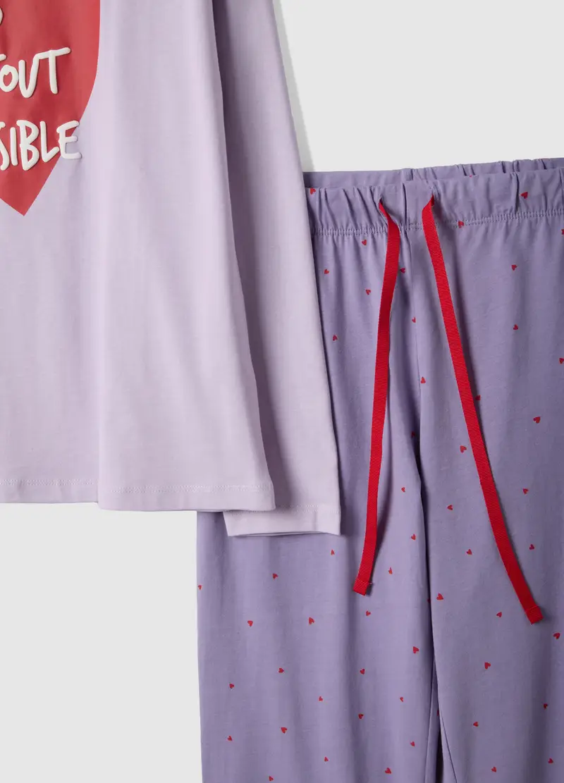 Pigiama In Puro Cotone Viola Regular Fit Con Cuore, Donna, Viola miniatura 2