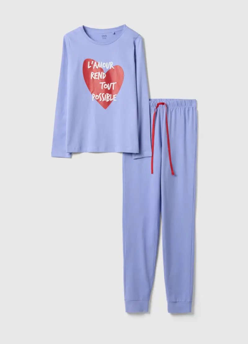 Pigiama In Puro Cotone Viola Regular Fit Con Cuore, Donna, Viola