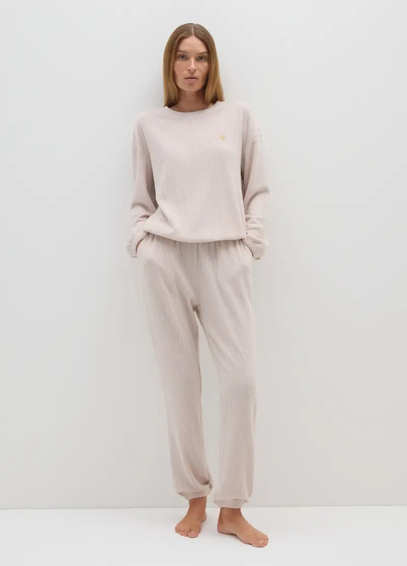 Pigiama In Tessuto Elasticizzato Beige Regular Fit, Donna, Beige