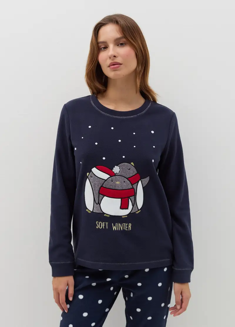 Pigiama In Velour Ricamo "soft Winter", Donna, Blu miniatura 2