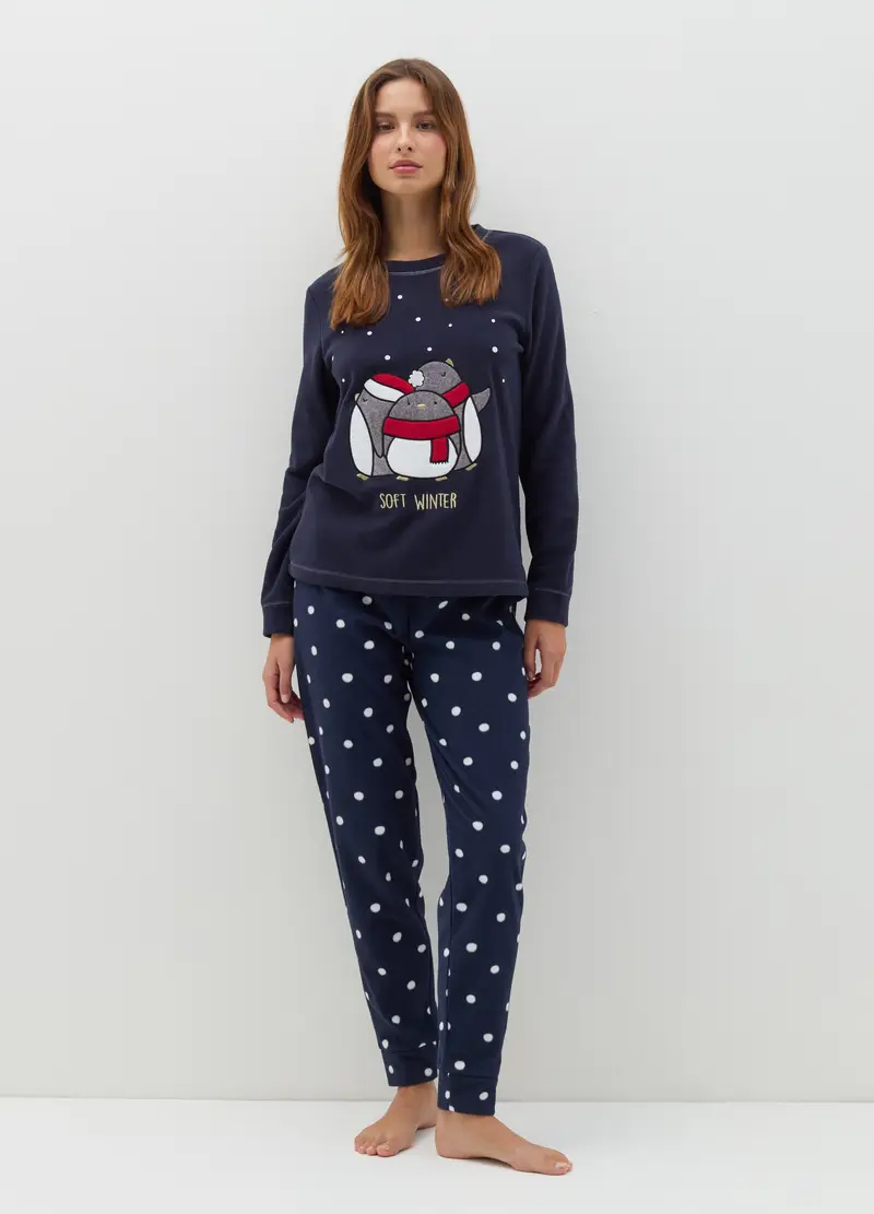 Pigiama In Velour Ricamo "soft Winter", Donna, Blu