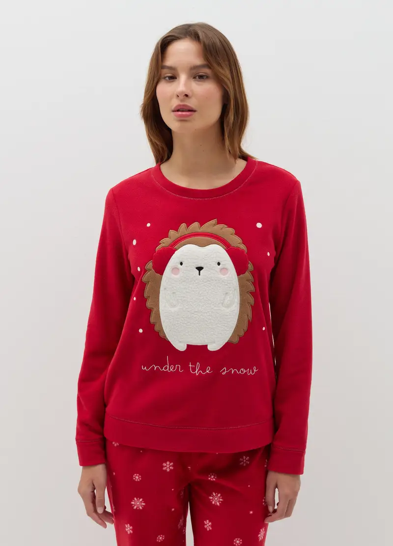 Pigiama In Velour Ricamo "under The Snow", Donna, Rosso miniatura 2