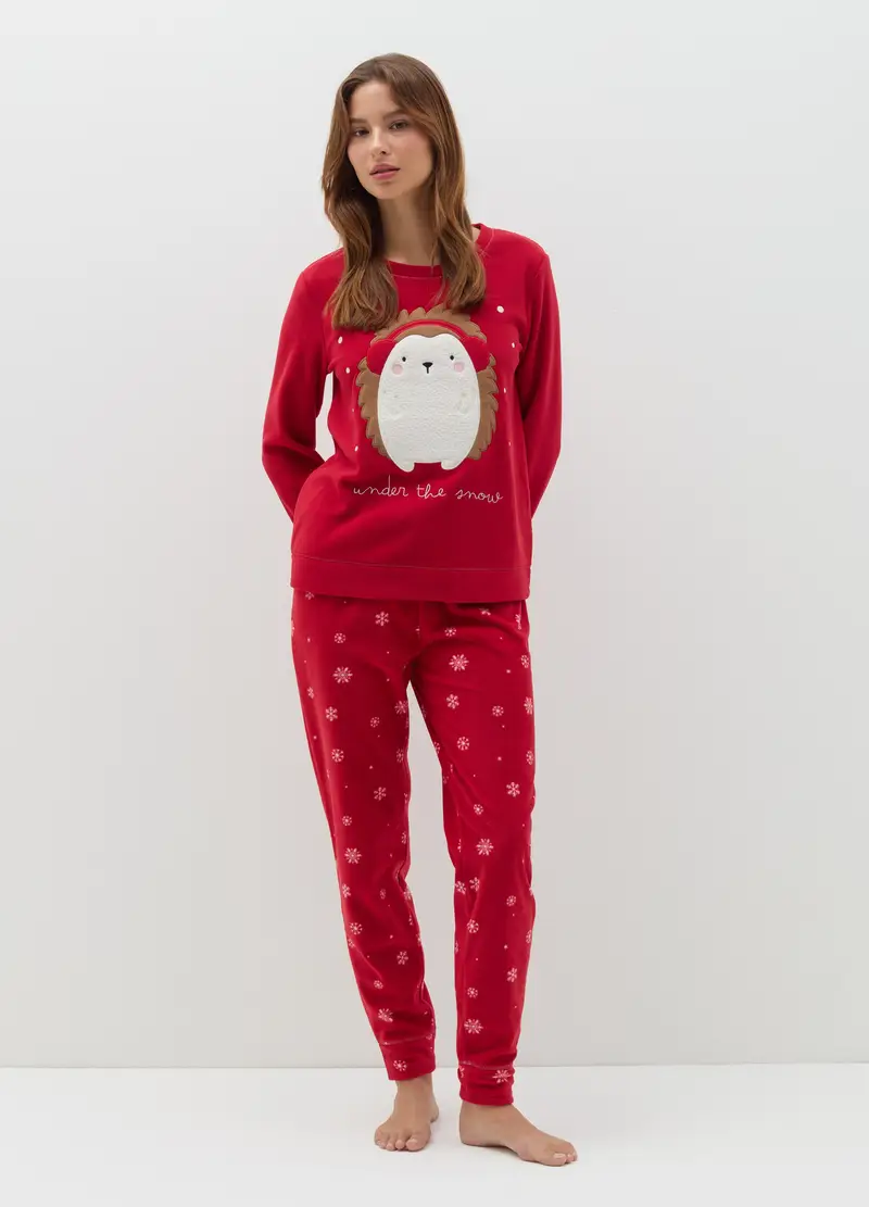 Pigiama In Velour Ricamo "under The Snow", Donna, Rosso