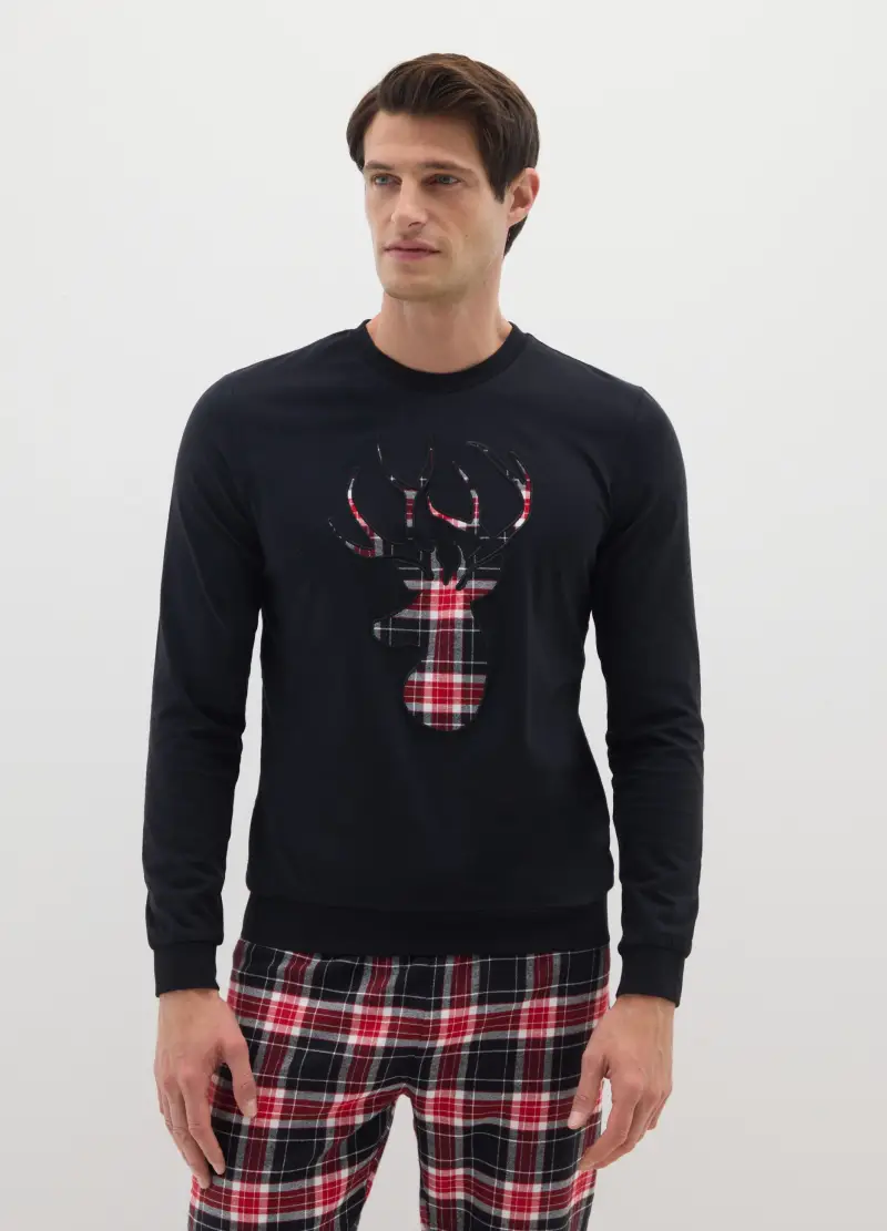 Pigiama Lungo A Quadri Multicolor In Puro Cotone Regular Fit, Uomo, Multicolor miniatura 2