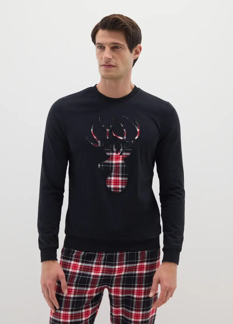 Pigiama Lungo A Quadri Multicolor In Puro Cotone Regular Fit, Uomo, Multicolor miniatura 2