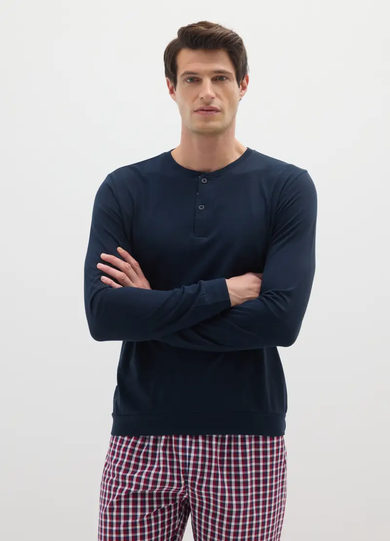 Pigiama Lungo A Quadri Multicolor In Puro Cotone Regular Fit, Uomo, Multicolor miniatura 2