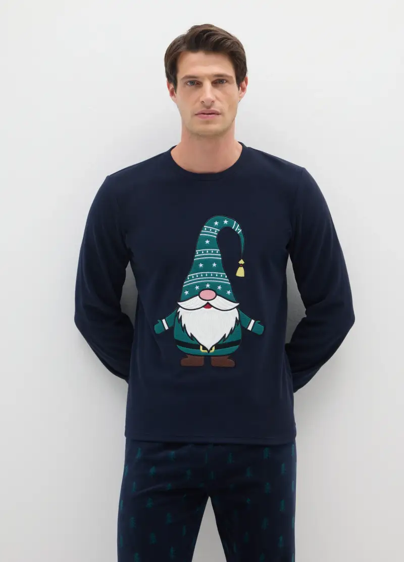 Pigiama Lungo Blu Regular Fit Con Motivi Natalizi, Uomo, Blu miniatura 2