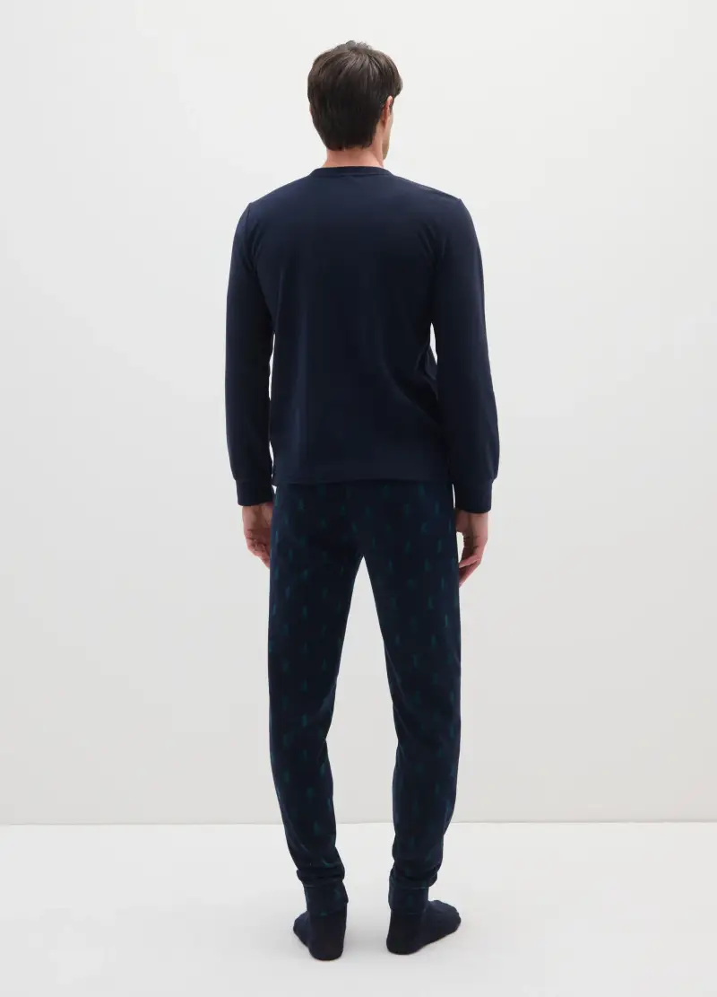 Pigiama Lungo Blu Regular Fit Con Motivi Natalizi, Uomo, Blu miniatura 3