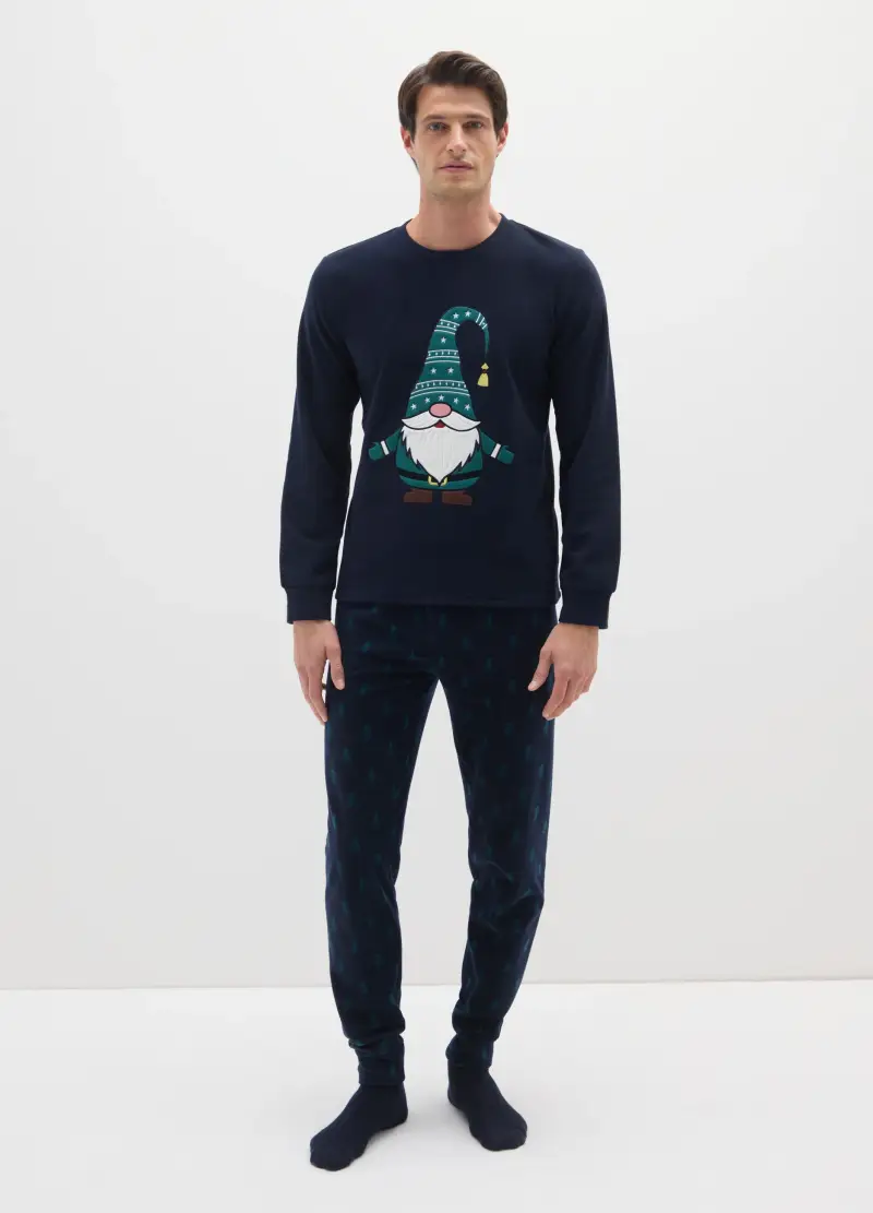 Pigiama Lungo Blu Regular Fit Con Motivi Natalizi, Uomo, Blu