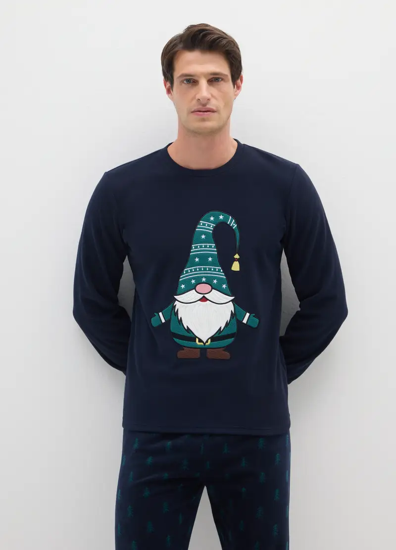 Pigiama Lungo Blu Regular Fit Con Motivi Natalizi, Uomo, Blu miniatura 2