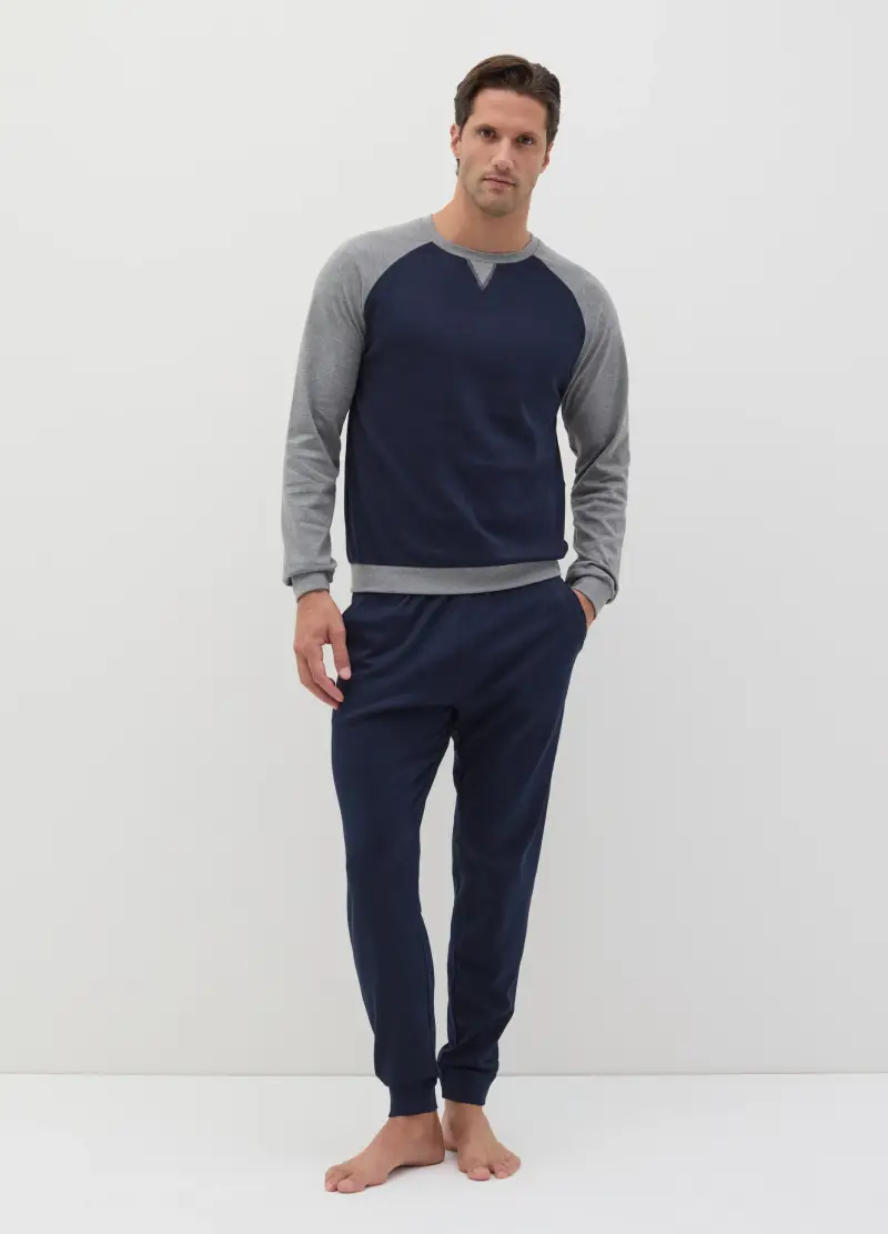 Pigiama Lungo Con Maniche Raglan, Uomo, Blu