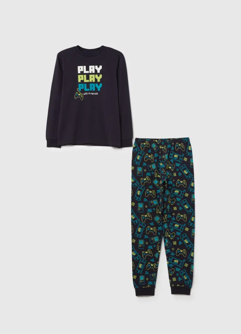 Pigiama Lungo Con Stampa Joystick, Bambino, Blu