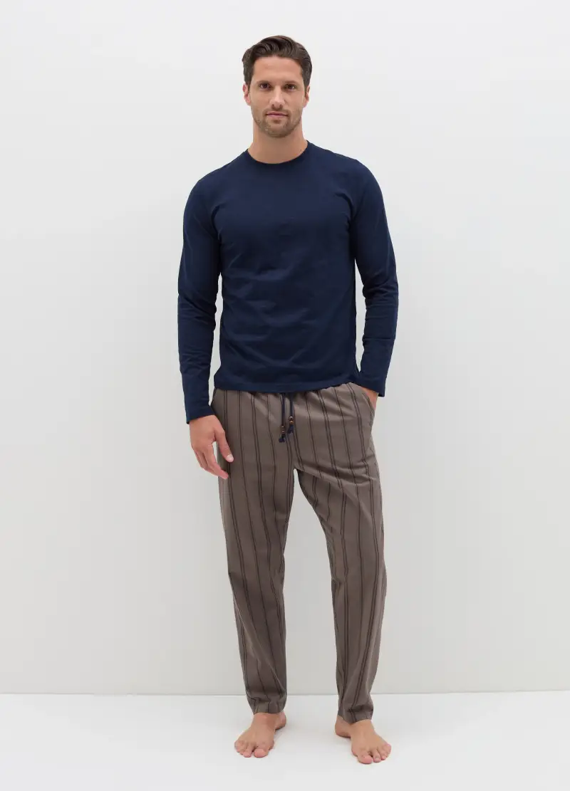 Pigiama Lungo Con Top In Slub Jersey, Uomo, Blu