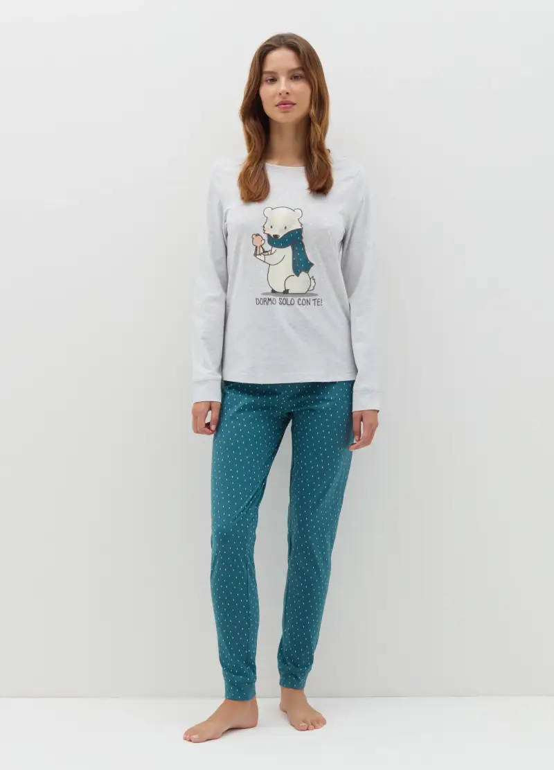 Pigiama Lungo In Cotone Bio, Donna, Multicolor