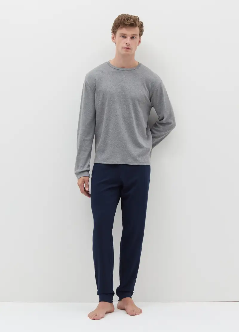 Pigiama Lungo In Cotone Interlock, Uomo, Grigio miniatura 3
