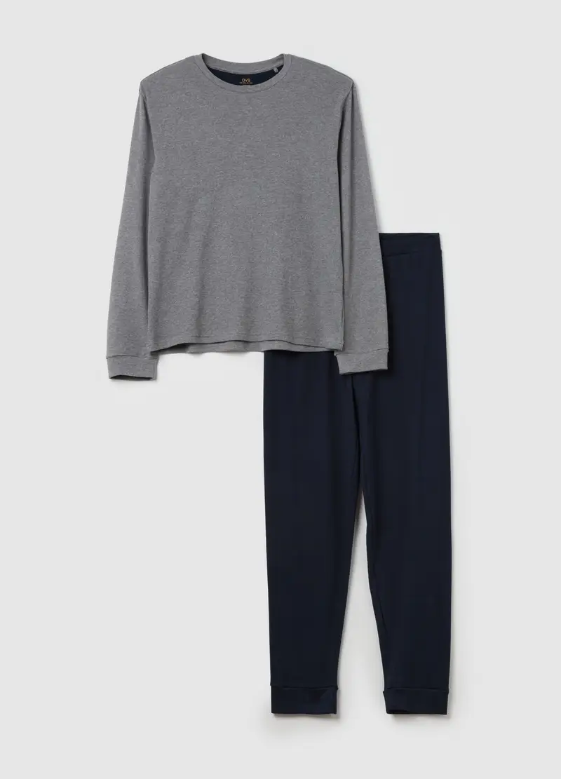 Pigiama Lungo In Cotone Interlock, Uomo, Grigio