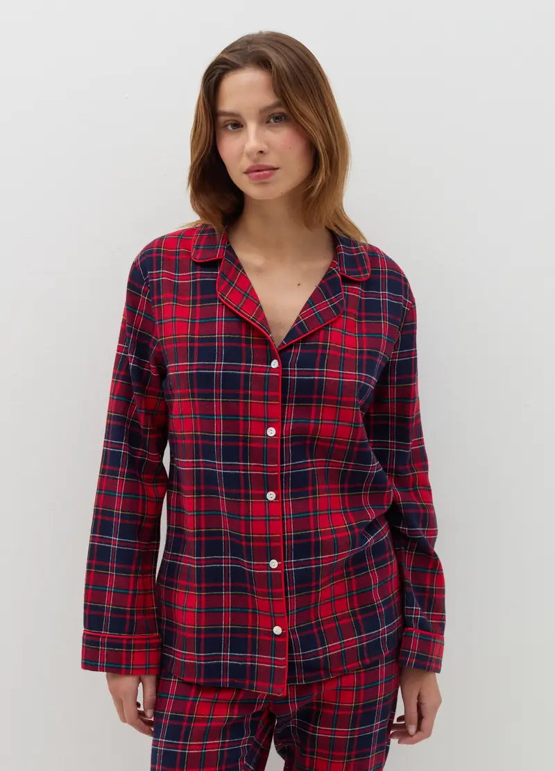 Pigiama Lungo In Flanella Fantasia Tartan, Donna, Multicolor miniatura 2