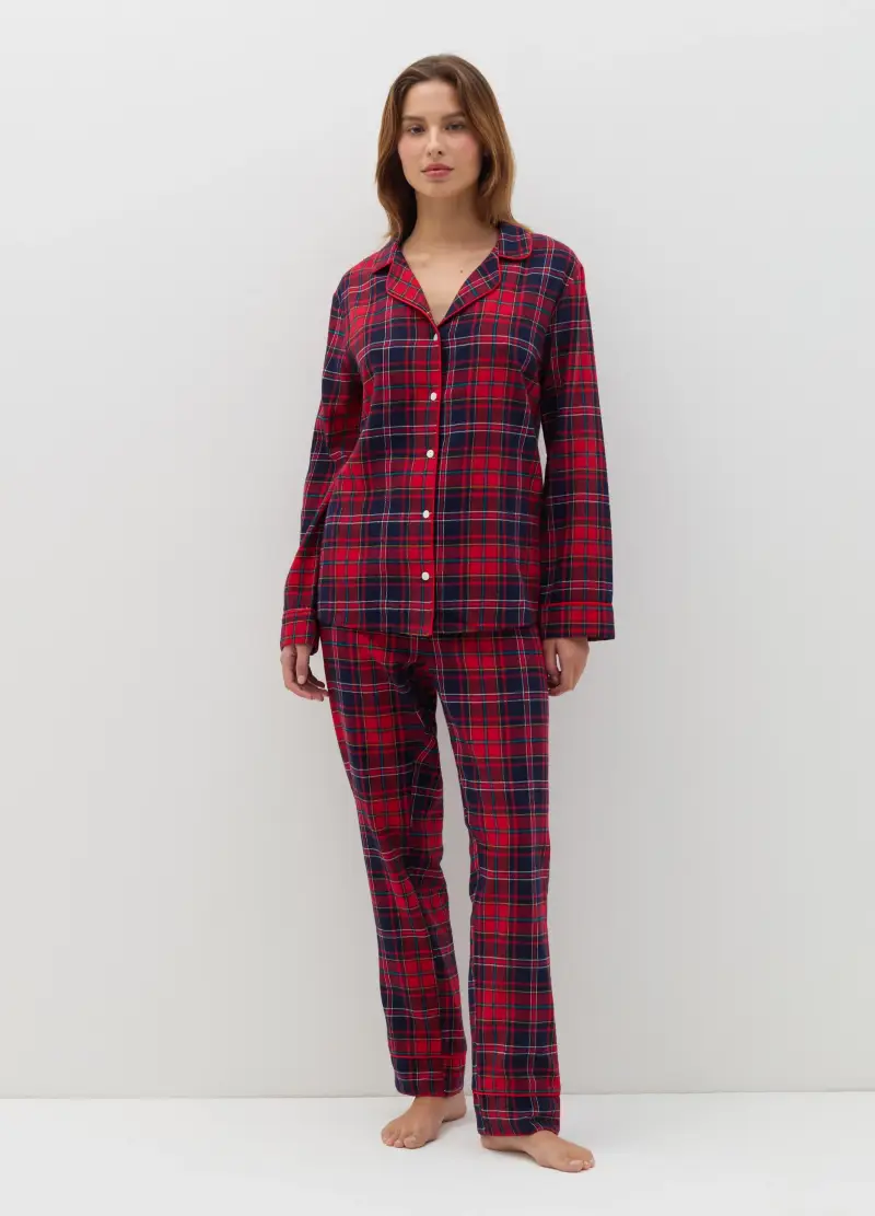 Pigiama Lungo In Flanella Fantasia Tartan, Donna, Multicolor