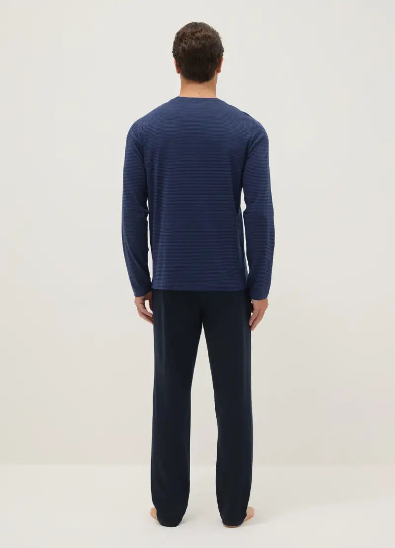 Pigiama Lungo In Puro Cotone Blu Regular Fit, Uomo, Blu miniatura 3