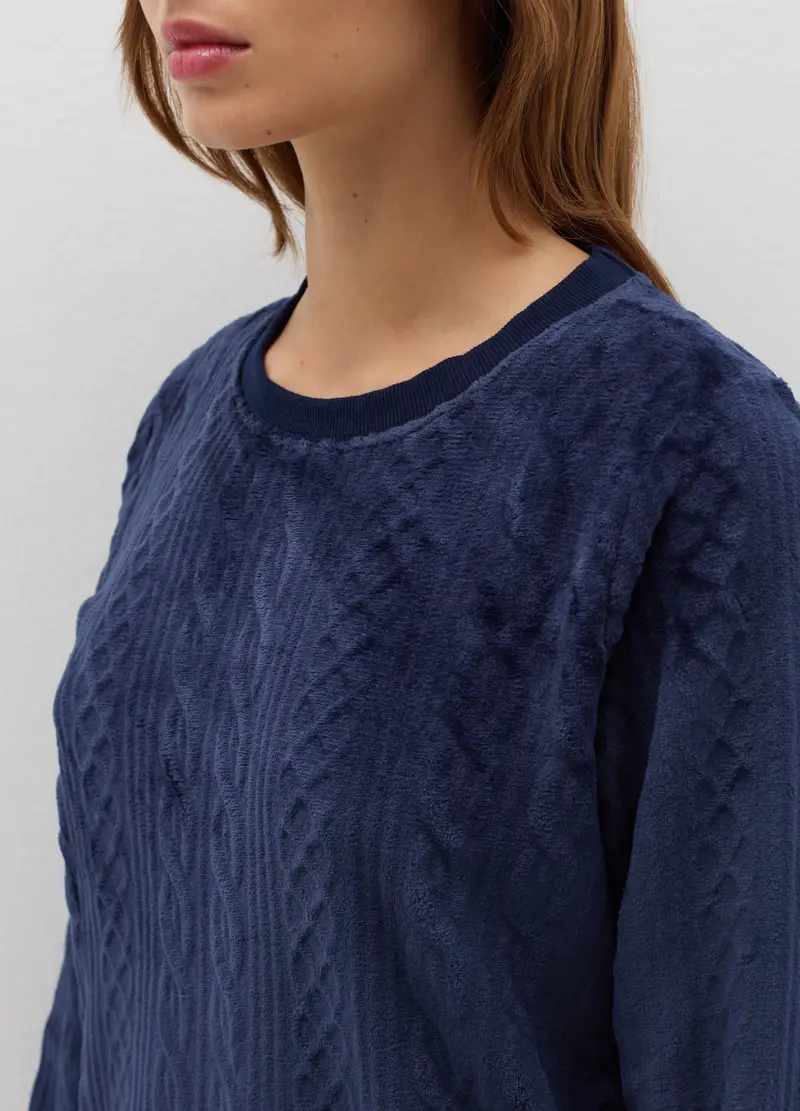 Pigiama Lungo In Velour Con Motivo Intrecciato, Donna, Blu miniatura 3