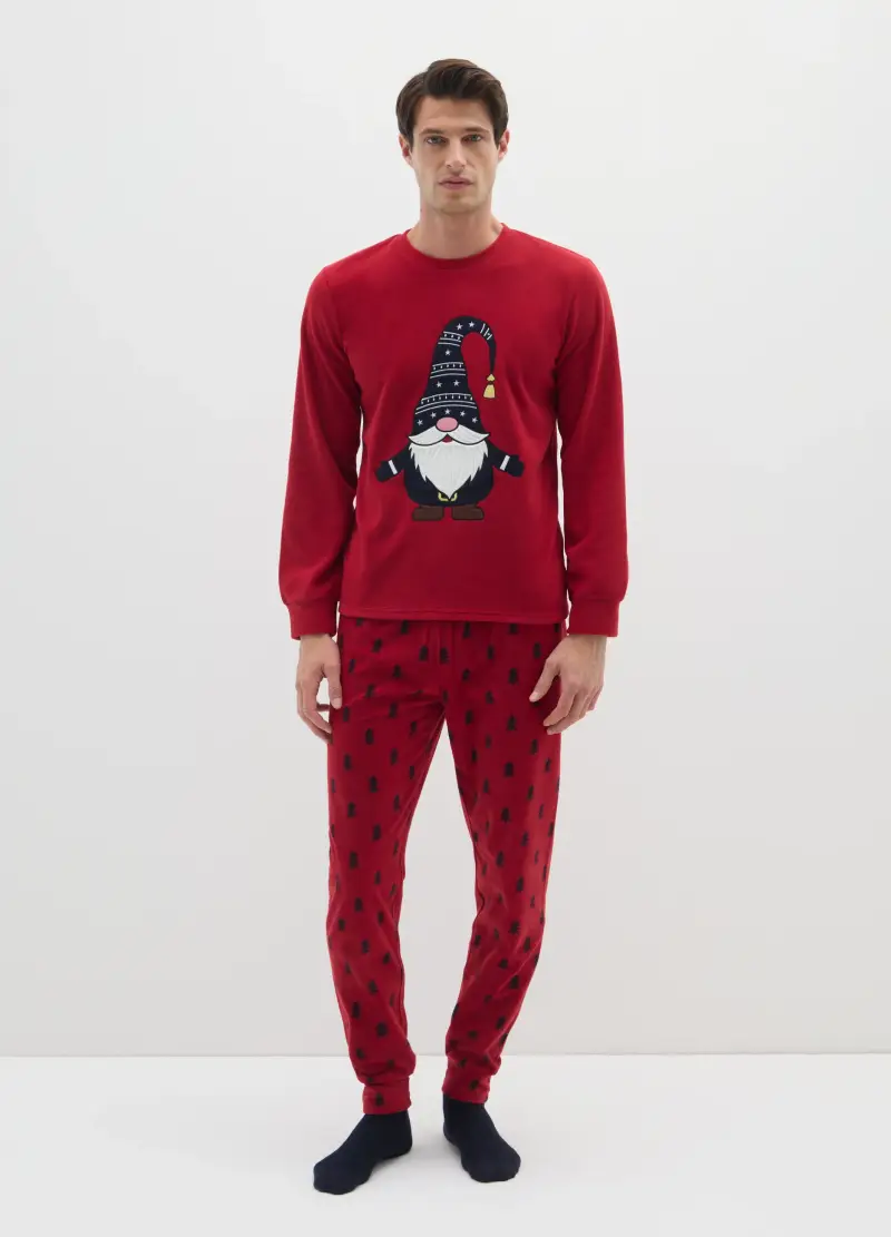 Pigiama Lungo Rosso Regular Fit Con Motivi Natalizi, Uomo, Rosso