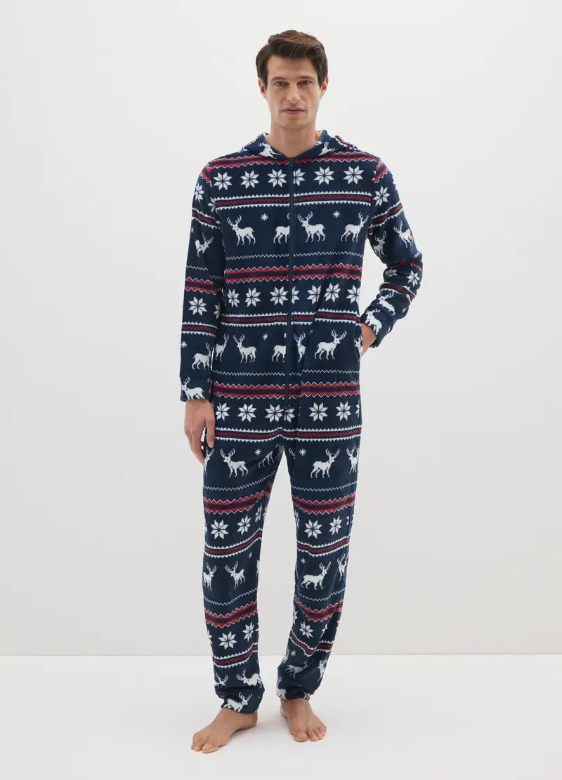 Pigiama Multicolor In Fleece Regular Fit Con Fantasia Natalizia, Uomo, Multicolor