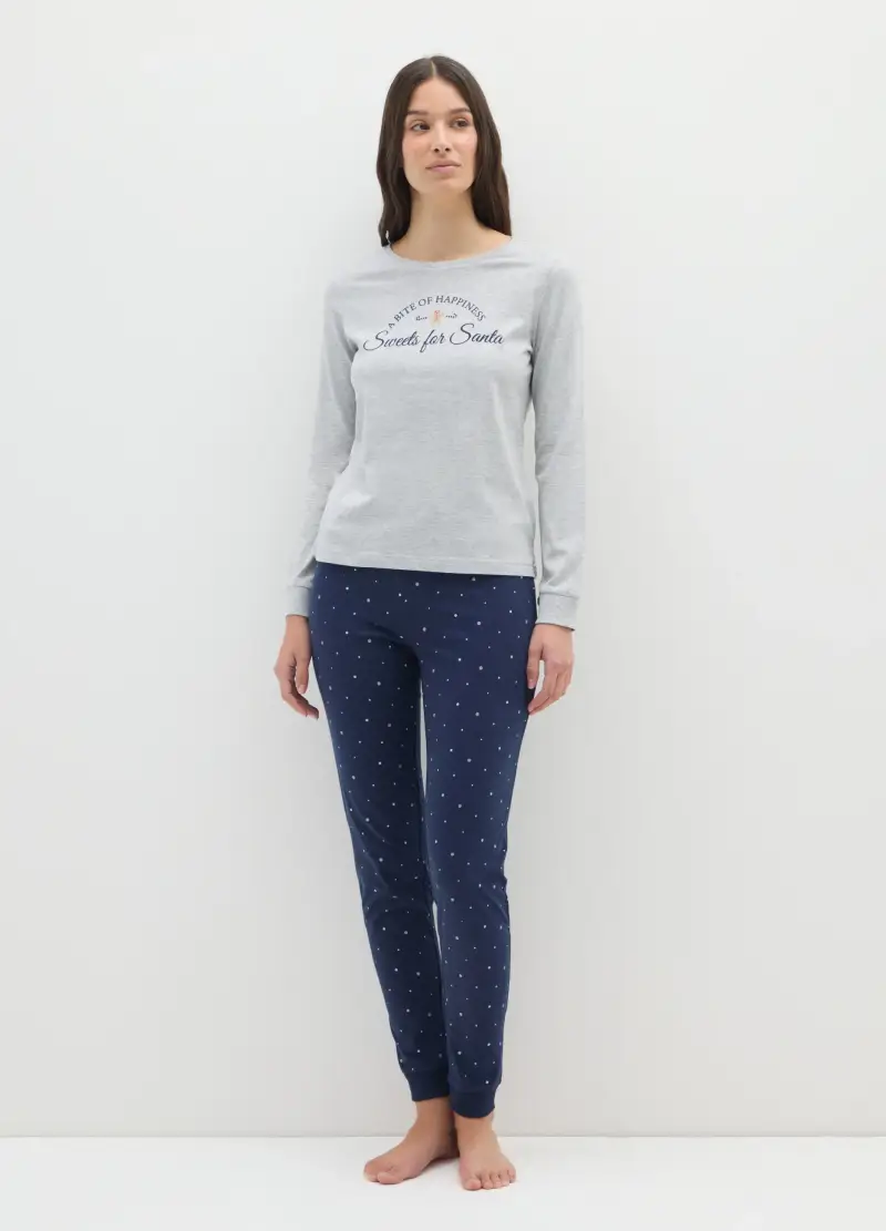 Pigiama Multicolor In Misto Cotone Regular Fit Con Pois, Donna, Multicolor