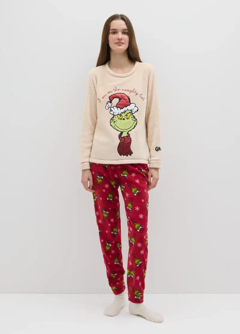 Pigiama Multicolor Natalizio Regular Fit Con Stampa Grinch, Donna, Multicolor