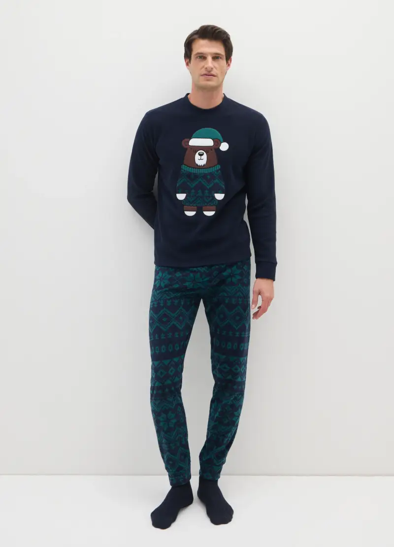 Pigiama Multicolor Regular Fit Con Motivo Natalizio, Uomo, Multicolor