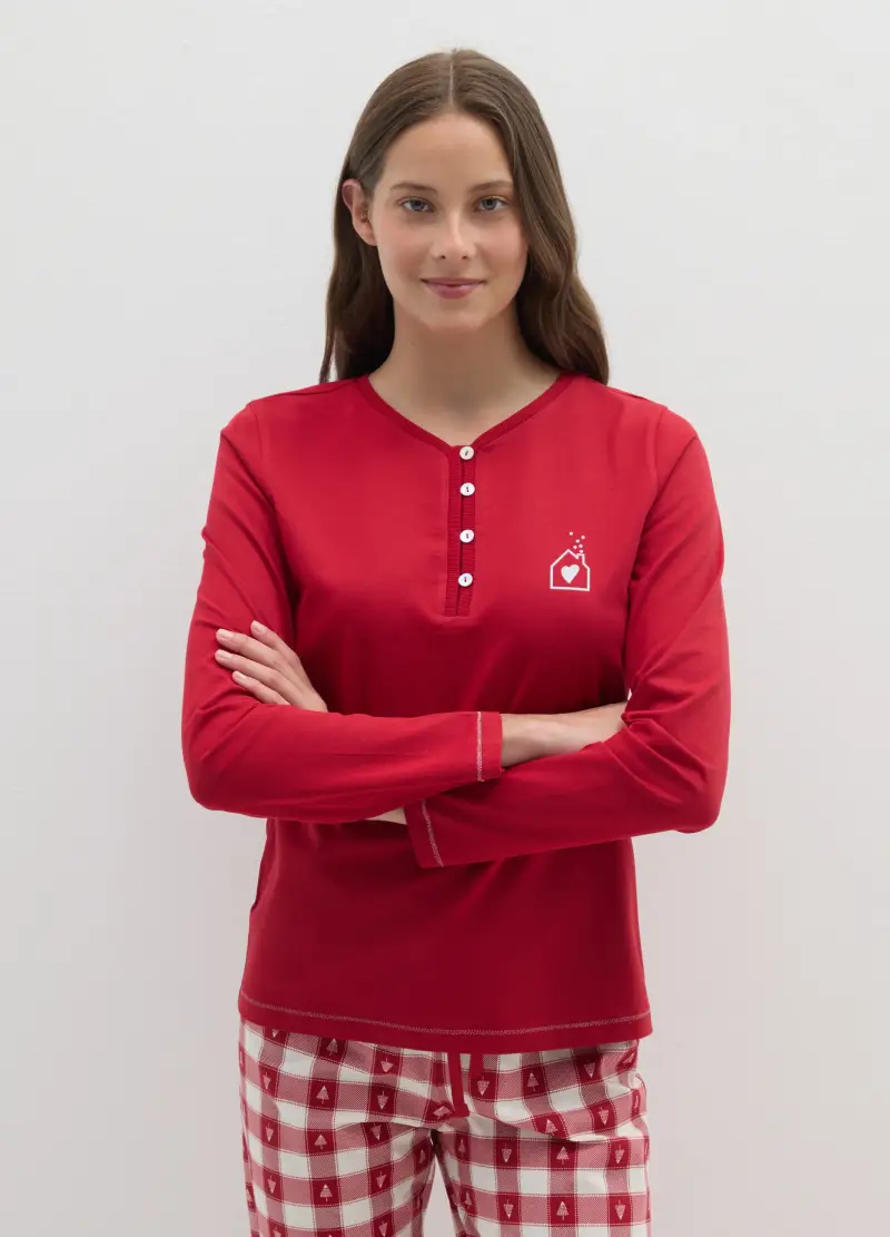 Pigiama Natalizio A Quadri Multicolor In Puro Cotone Regular Fit, Donna, Multicolor miniatura 2