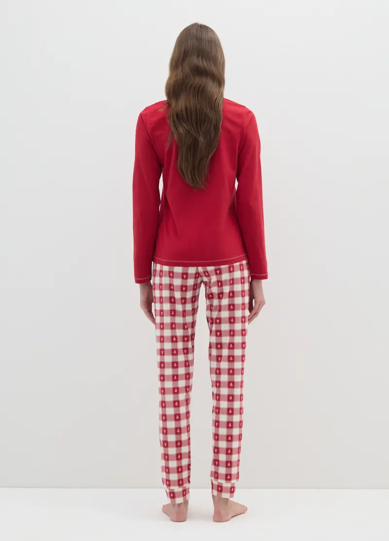 Pigiama Natalizio A Quadri Multicolor In Puro Cotone Regular Fit, Donna, Multicolor miniatura 3