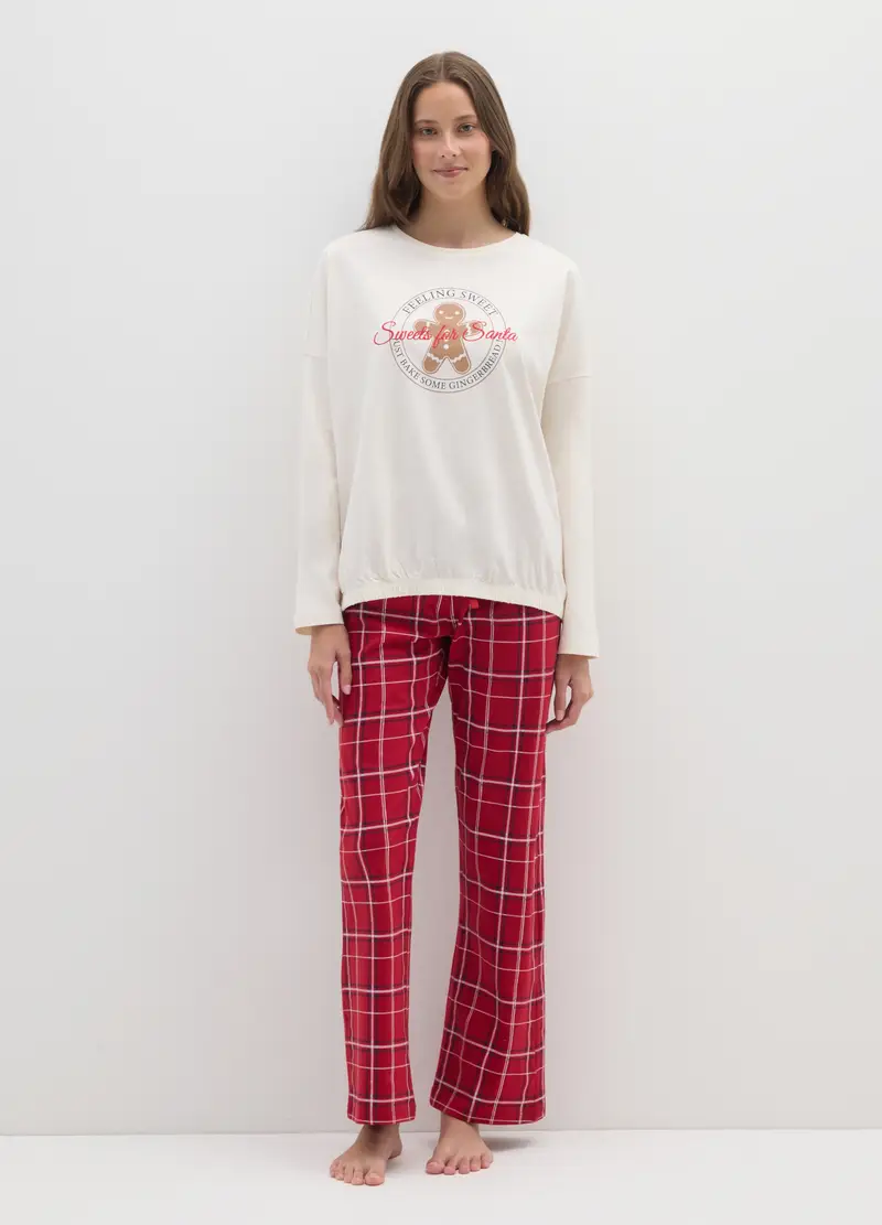 Pigiama Natalizio A Quadri Multicolor In Puro Cotone Regular Fit, Donna, Multicolor