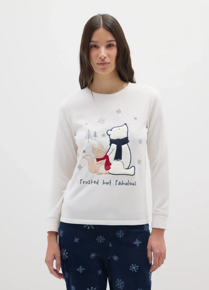 Pigiama Natalizio In Misto Pile Multicolor Regular Fit, Donna, Multicolor miniatura 2