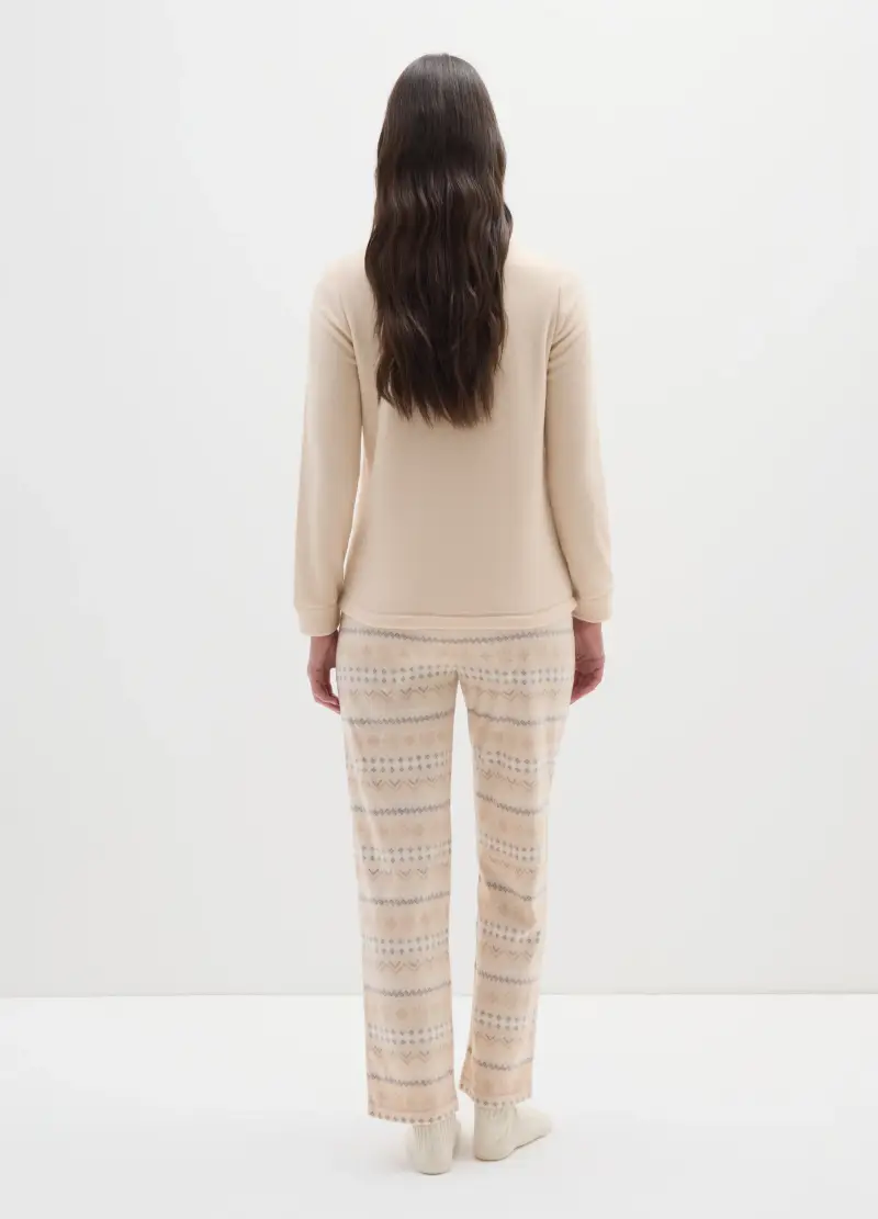Pigiama Natalizio In Pile Beige Regular Fit Con Stampa, Donna, Beige miniatura 3